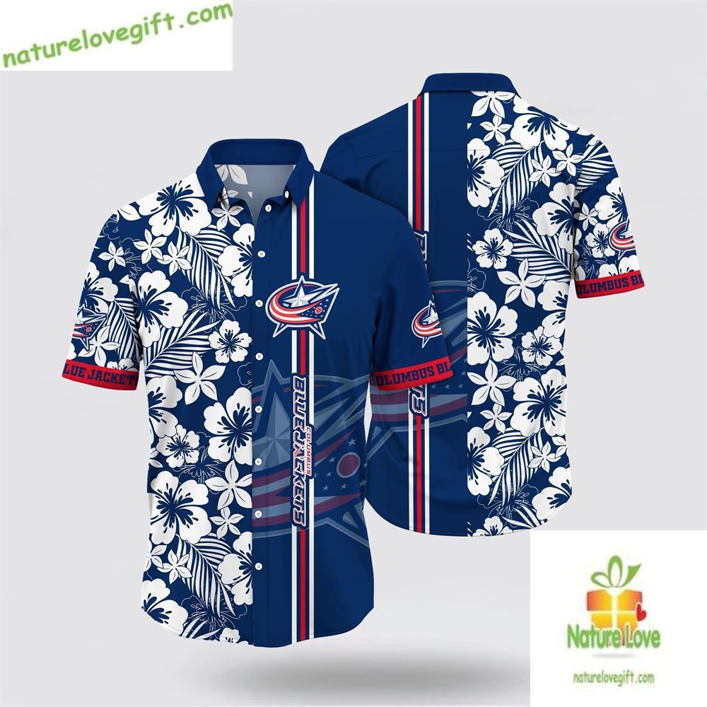 Columbus Blue Jackets Hawaiian Shirt Tropical Apricot Blossom