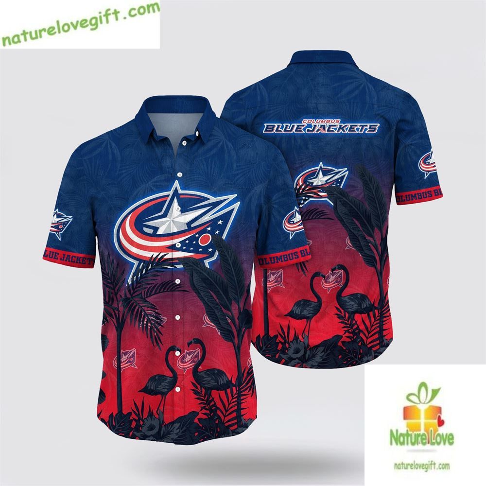 Columbus Blue Jackets Hawaiian Shirt Tropical Flamingo Summer Aloha