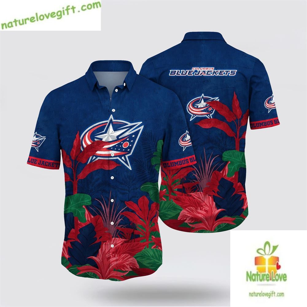 Columbus Blue Jackets Hawaiian Shirt Tropical Summer LVNMZZ5ESB