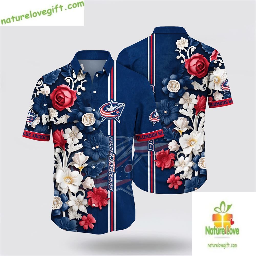 Columbus Blue Jackets Hawaiian Shirt Tropical Floral Summer Style