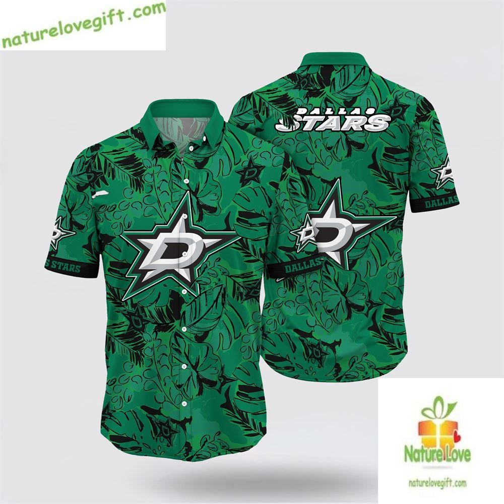 Dallas Stars NHL Hawaiian Shirt Tropical Leaf Summer Hockey Fan