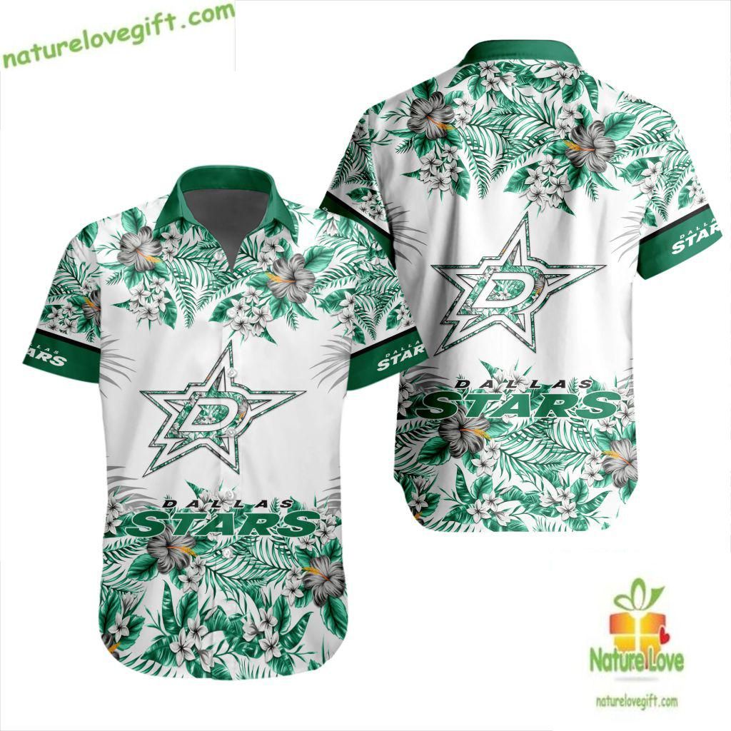 Dallas Stars Hawaiian Shirt Tropical Floral Button Up Aloha Shirt