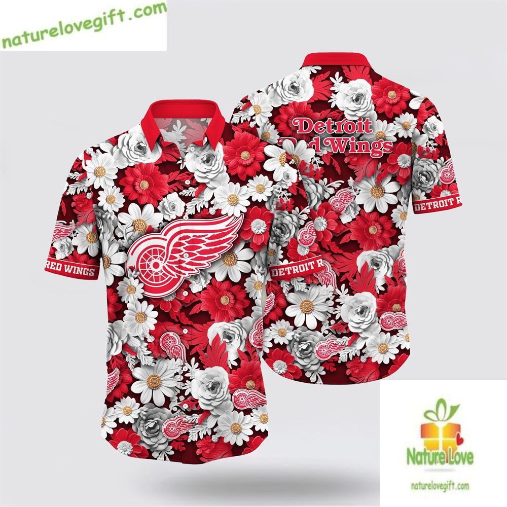 Detroit Red Wings Tropical Flower Hawaiian Shirt LVZLWB8PGV