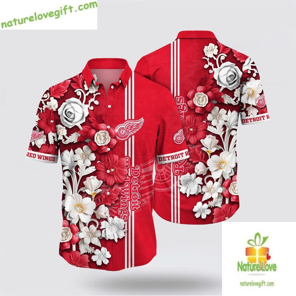 Detroit Red Wings Tropical Floral Hawaiian Shirt LV99UDOMGY