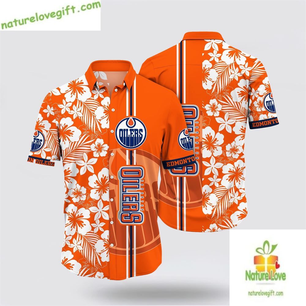Edmonton Oilers Hawaiian Shirt Tropical Apricot Blossom Summer Tee