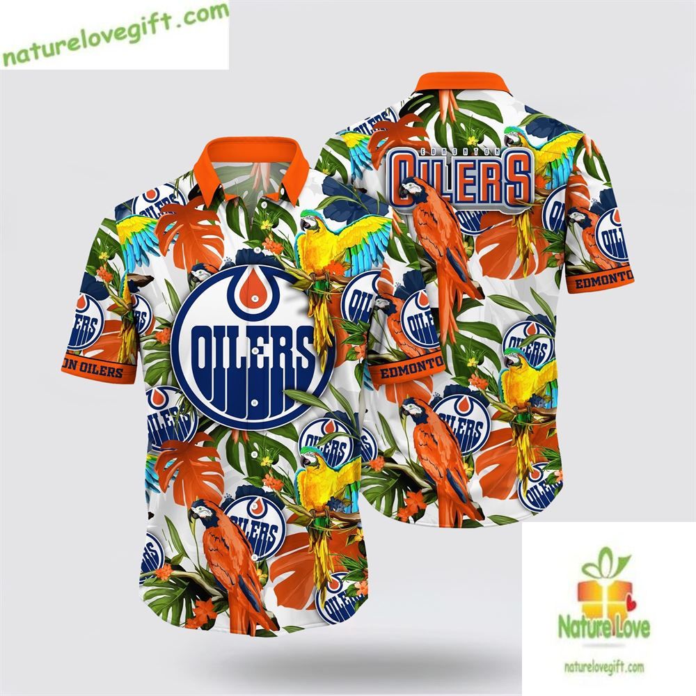 Edmonton Oilers Hawaiian Shirt Tropical Parrot Summer Fan Gear