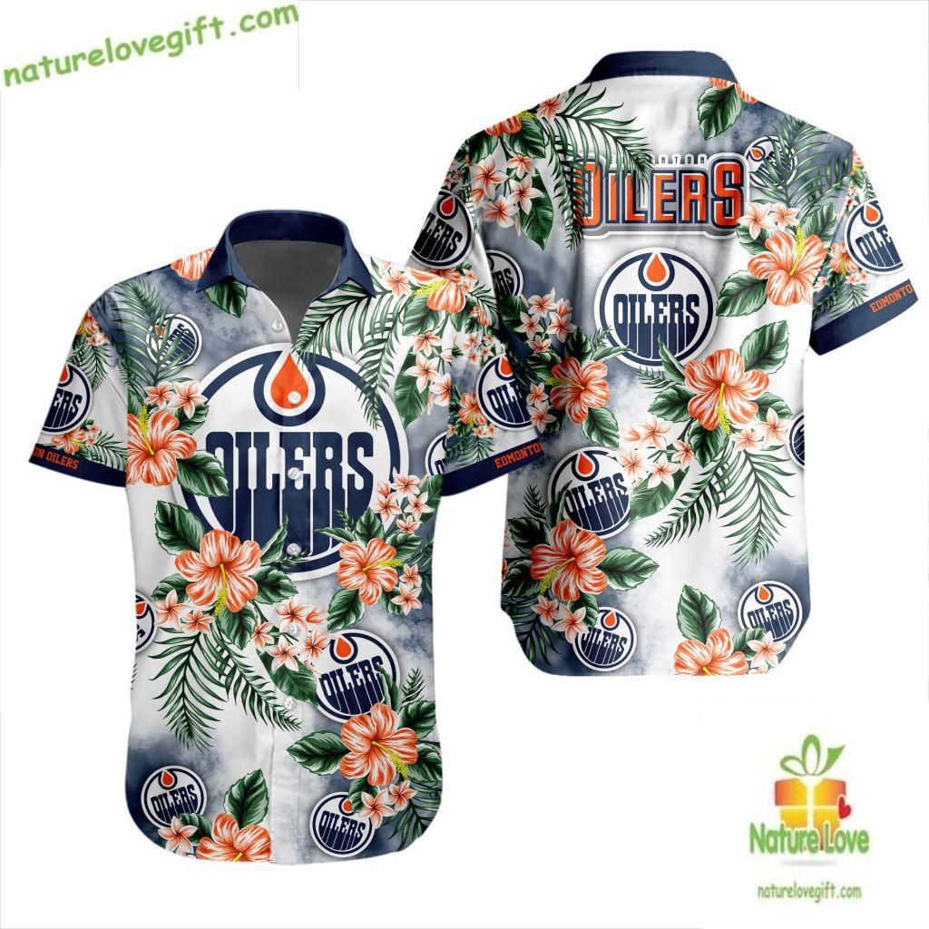 Edmonton Oilers Hawaiian Shirt Tropical Floral Button Up LV9CE3ACD2B7BC0BE