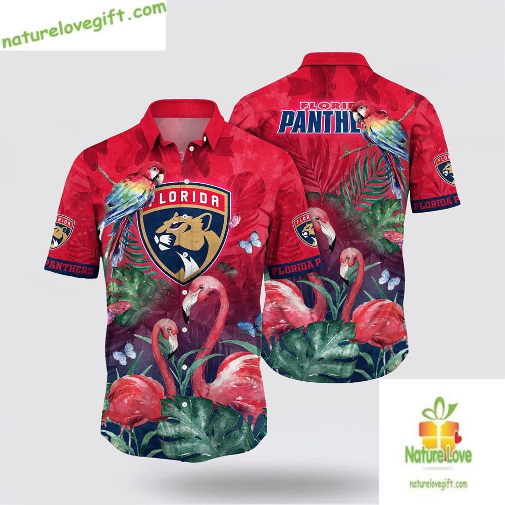 Florida Panthers Hawaiian Shirt Tropical Parrot Flamingo Aloha