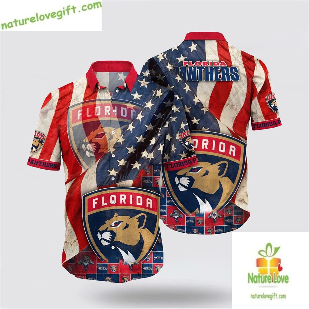 Florida Panthers Hawaiian Shirt American Flag Aloha Shirt for Summer