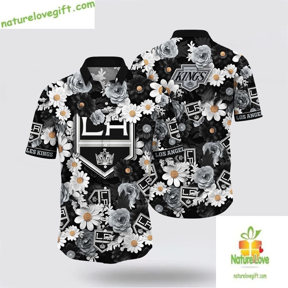 Los Angeles Kings Hawaiian Shirt Tropical Begonia Flower Design