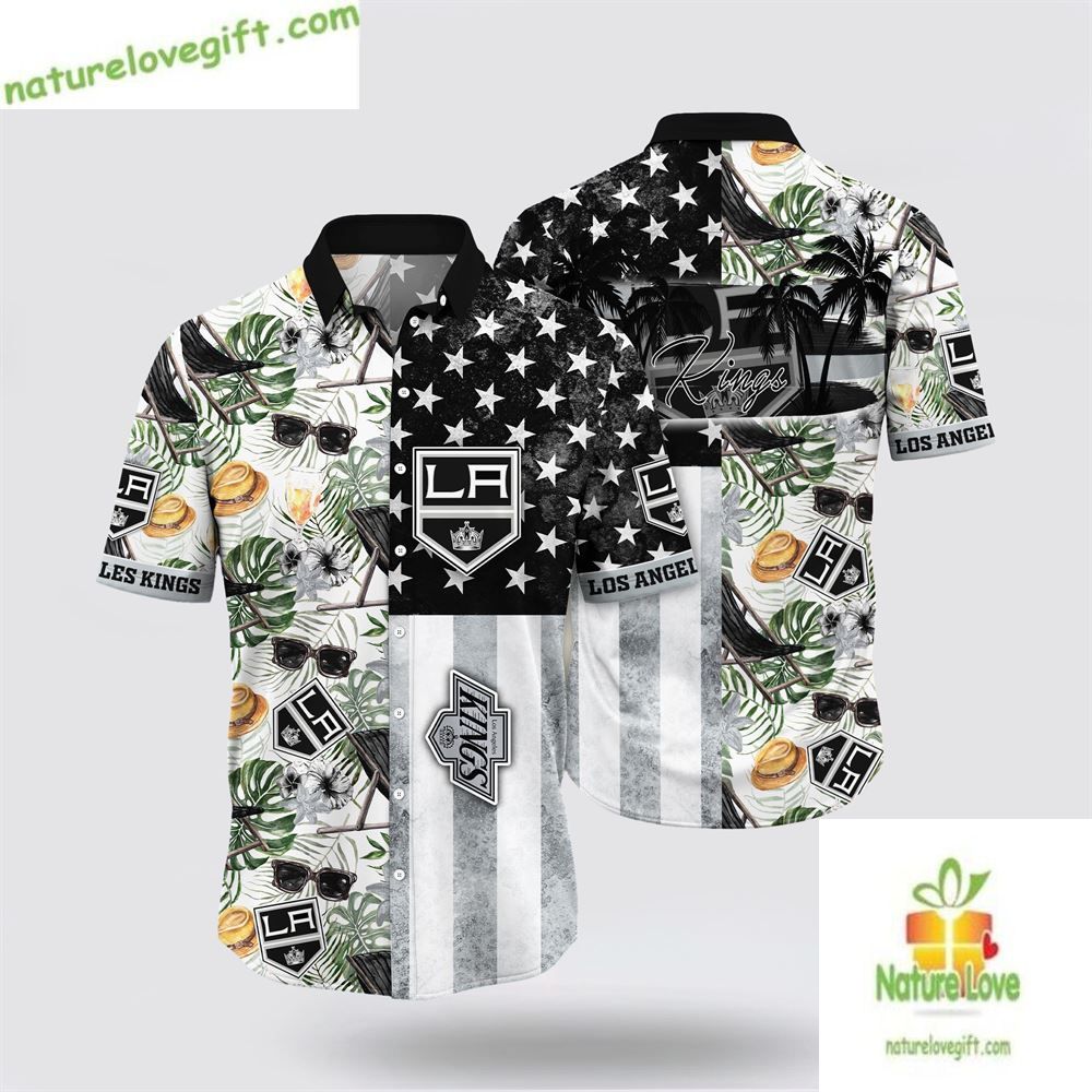 Los Angeles Kings Hawaiian Shirt with Tropical Hat and Glasses