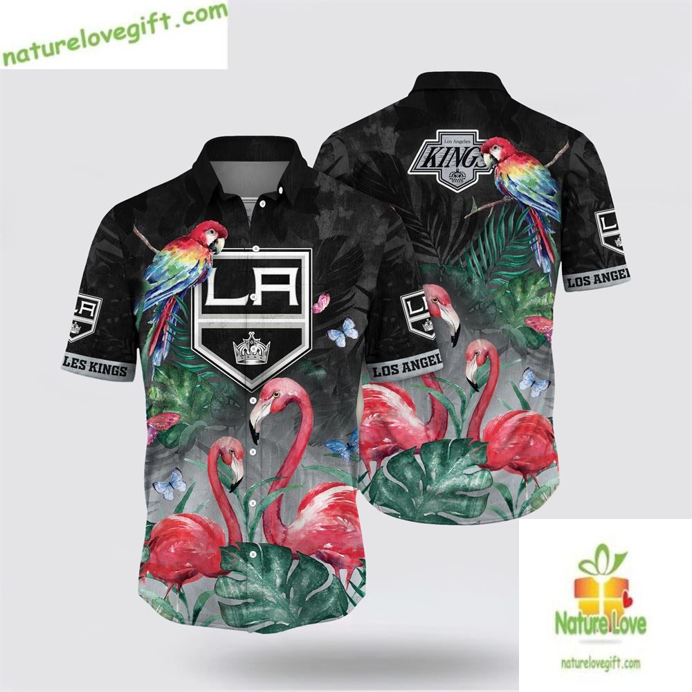 Los Angeles Kings Hawaiian Shirt Tropical Parrot Flamingo Design