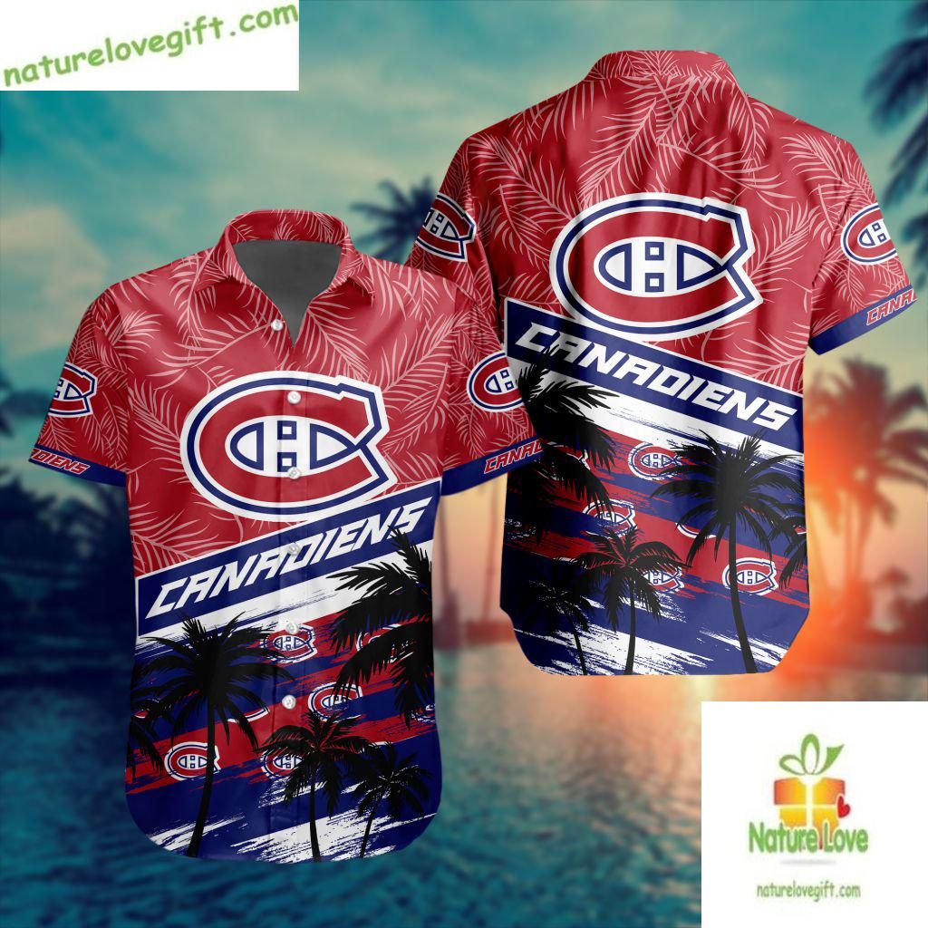Montreal Canadiens Hawaiian Shirt Palm Tree Button Up Aloha Shirt