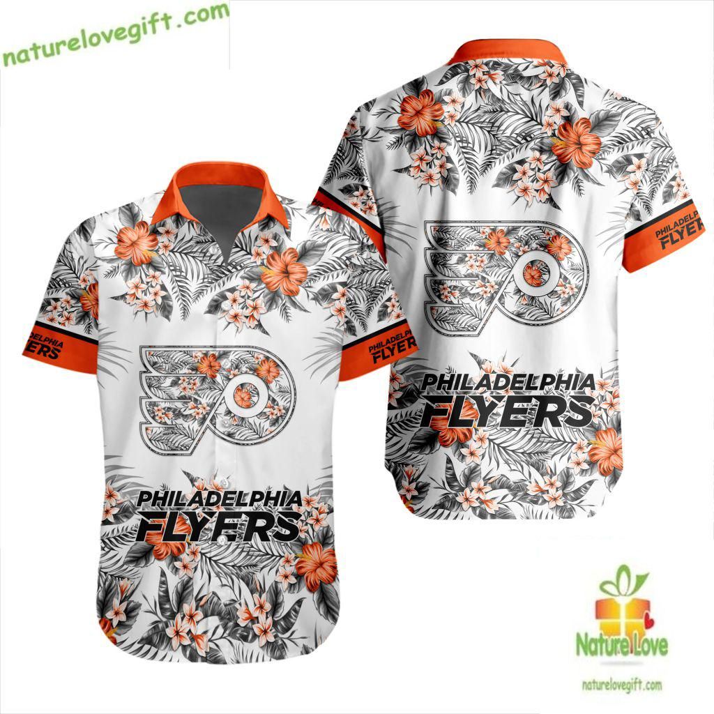 Philadelphia Flyers Hawaiian Shirt Tropical Floral Button Up Shirt