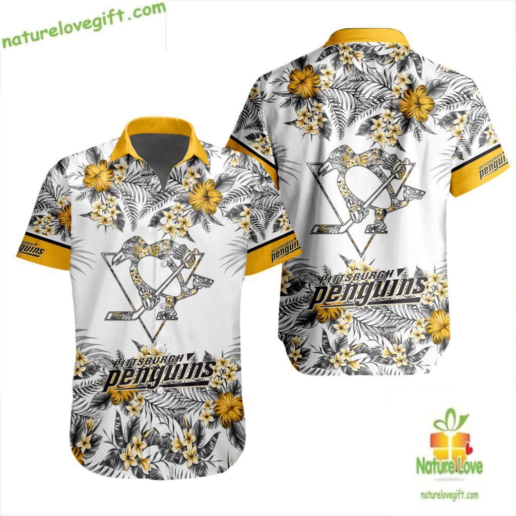 Pittsburgh Penguins Hawaiian Shirt Tropical Floral Hockey Fan Gift