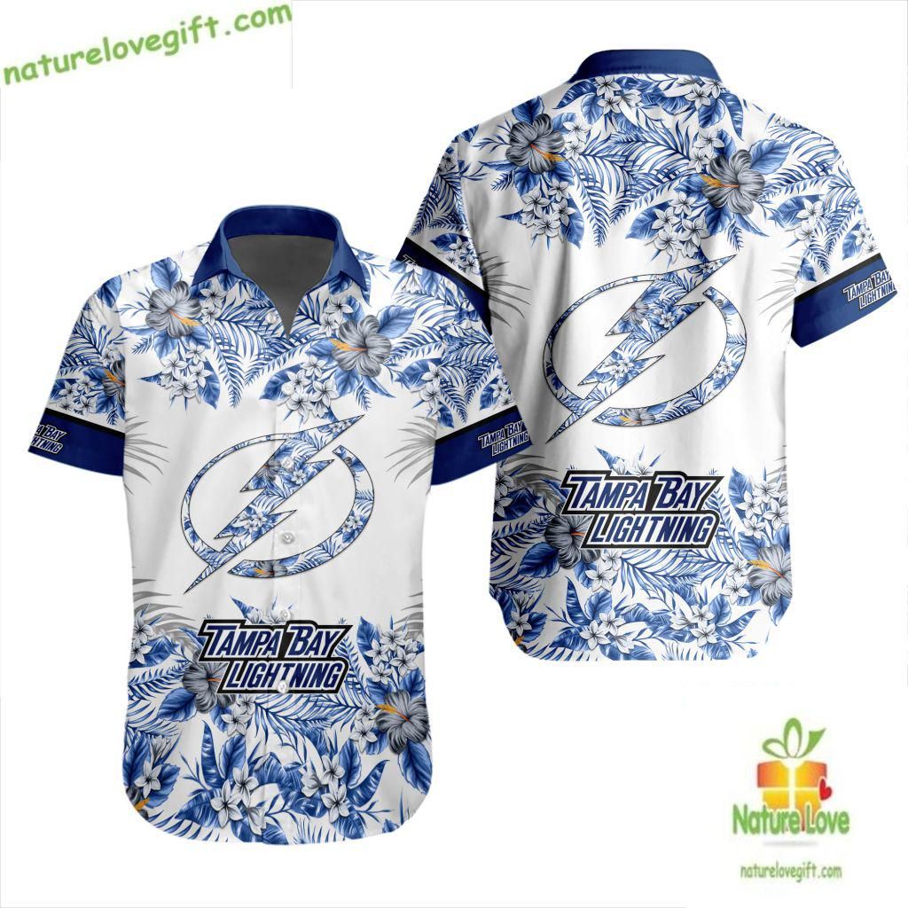 Tampa Bay Lightning Hawaiian Shirt Tropical Floral Design