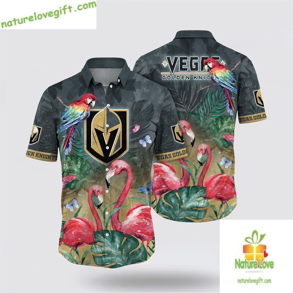 Vegas Golden Knights Hawaiian Shirt Tropical Parrot Flamingo Design