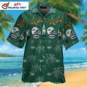 NY Jets Hawaiian Shirt - Helmet And Palm Tree Mix Design