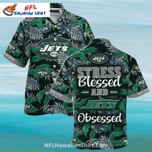 NY Jets Hawaiian Shirt With Tropical Leaves And Quotes