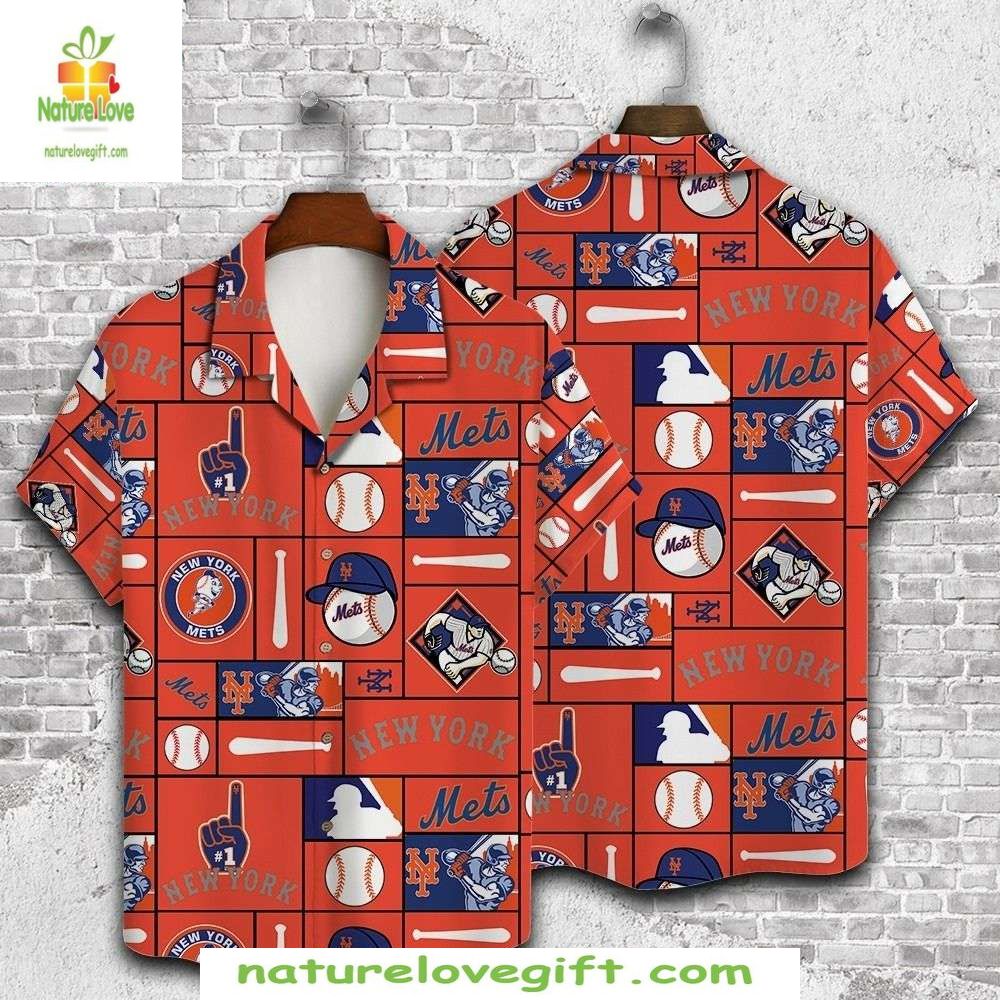 NY Mets Hawaiian Shirt Red Hot Fan Fervor Tropical Baseball Apparel
