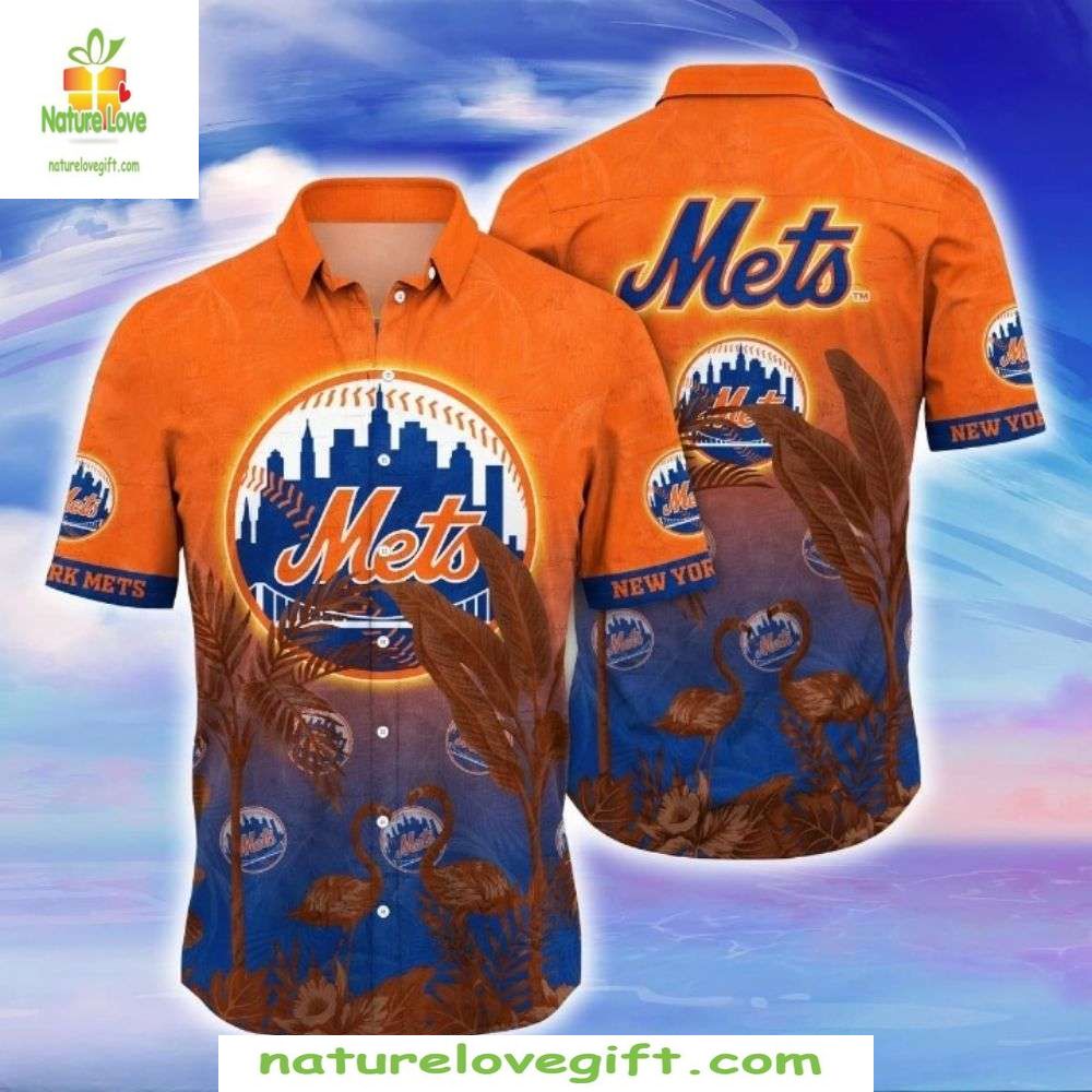 NY Mets Hawaiian Shirt Urban Oasis Sunset Flora MLB Baseball Apparel