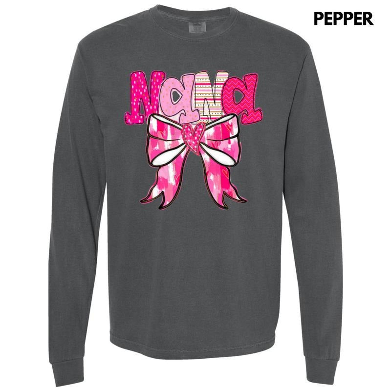 Nana Valentine Coquette Long Sleeve Comfort Colors T-Shirt Hoodie, Sweatshirt | InkThreadWorks.com