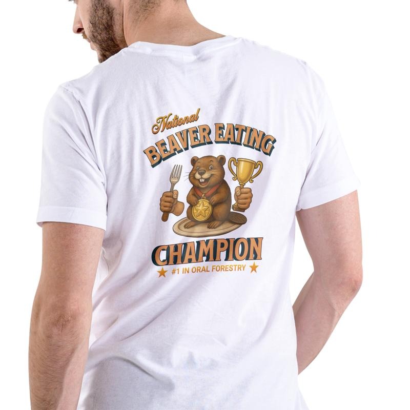 National Beaver Eating Champion T Shirt Unisex Cotton Graphic Tee for Oral Forestry Enthusiasts