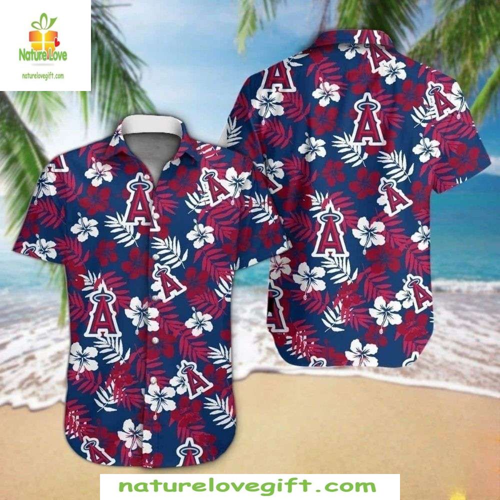 Los Angeles Angels Hawaiian Shirt Nautical Hibiscus MLB Baseball Apparel