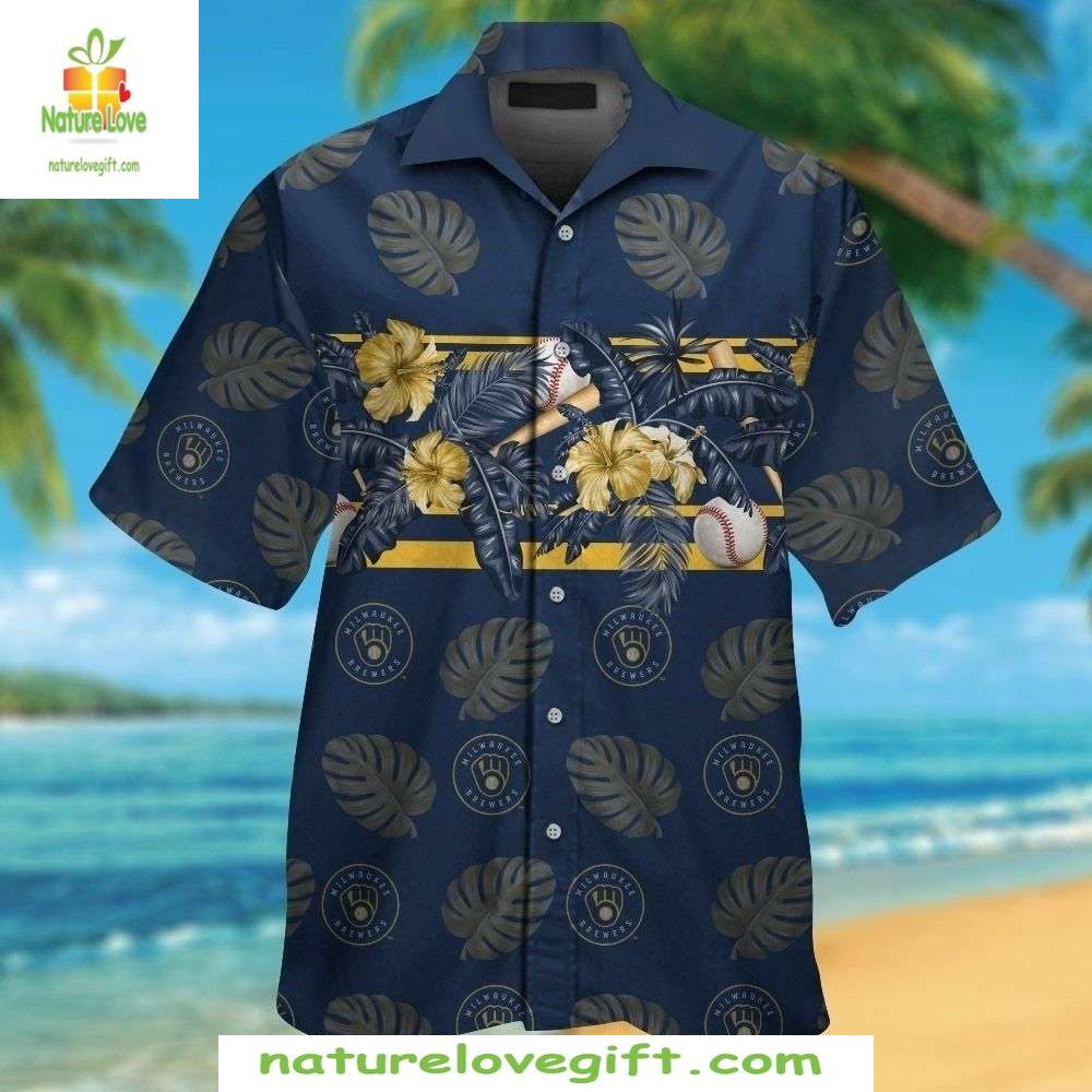 Milwaukee Brewers Hawaiian Shirt Navy Diamond Play Baseball Apparel