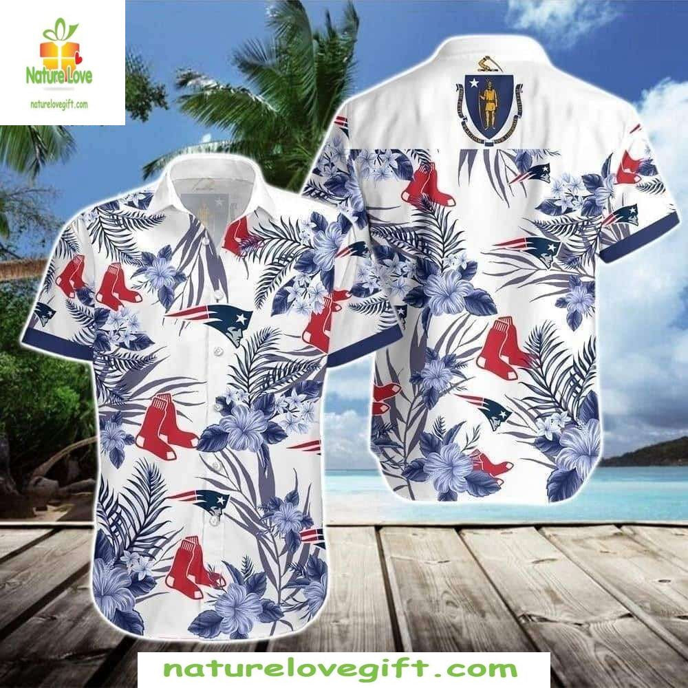 Boston Red Sox Hawaiian Shirt Navy Hibiscus Flowers MLB Baseball Apparel