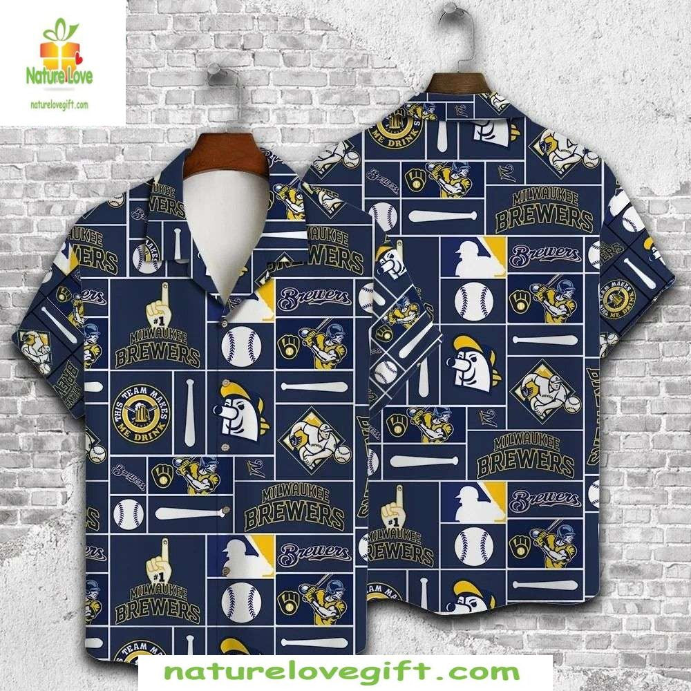 Milwaukee Brewers Hawaiian Shirt Navy Pride MLB Baseball Aloha Shirt