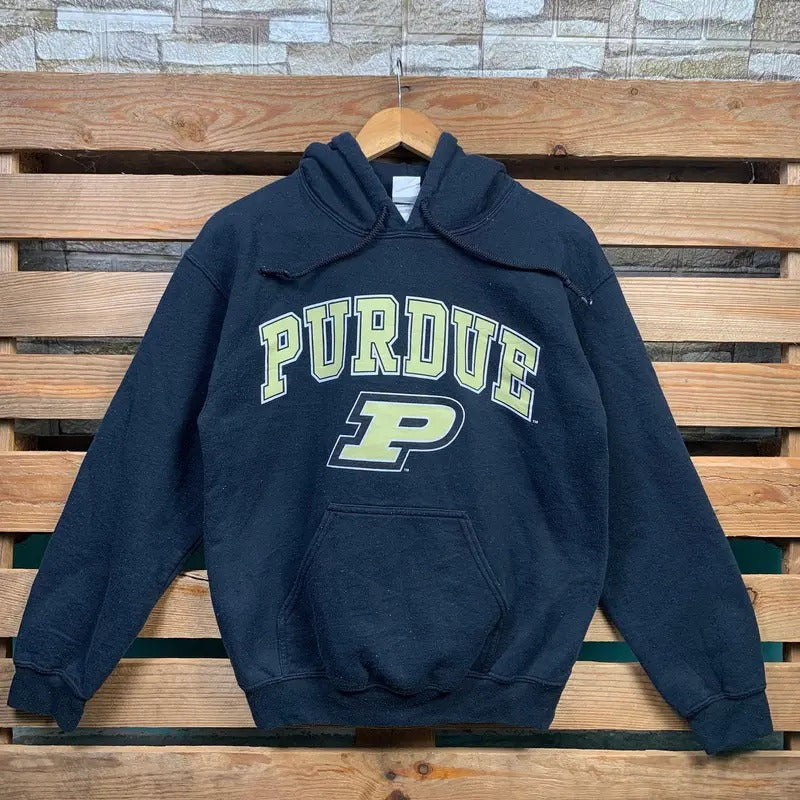 Ncaa Purdue Boilermakers Hoodie Purdue Pullover Sweater Purdue Hooded Jumper Purdue Boilermakers Logo Graphic Print Black Colour Small Size