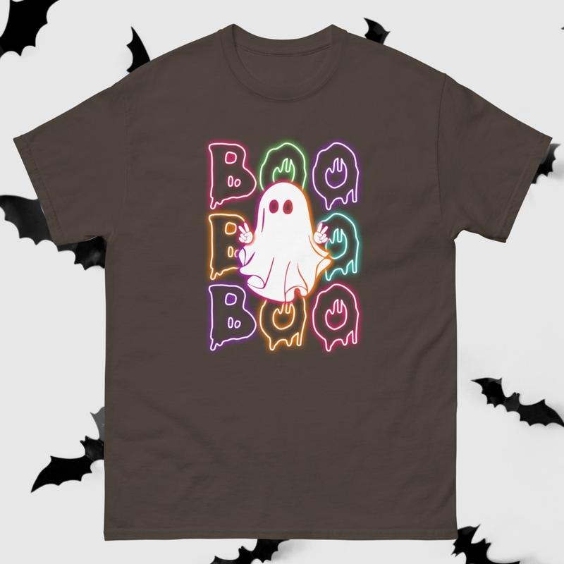 Neon Boo Gildan shirt, Halloween ghost Design, Unisex classic tee, Spooky tee