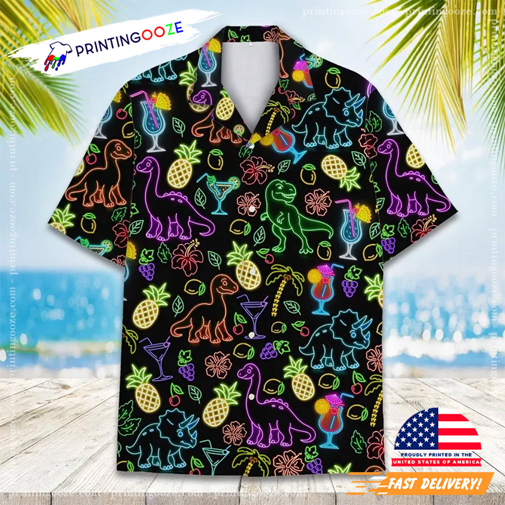 Neon Dinosaur Tropical Hawaiian Shirt