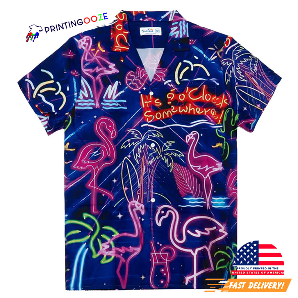 Neon Flamingo Hawaiian Shirt
