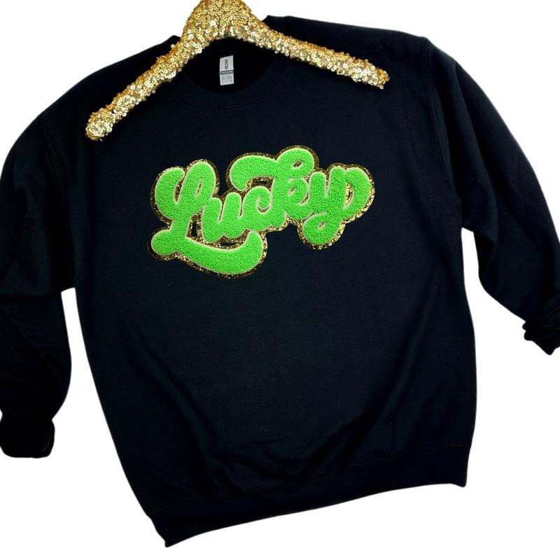 Neon Green Chenille Lucky Patch Sweatshirt T-Shirts, Hoodie | InkThreadWorks.com