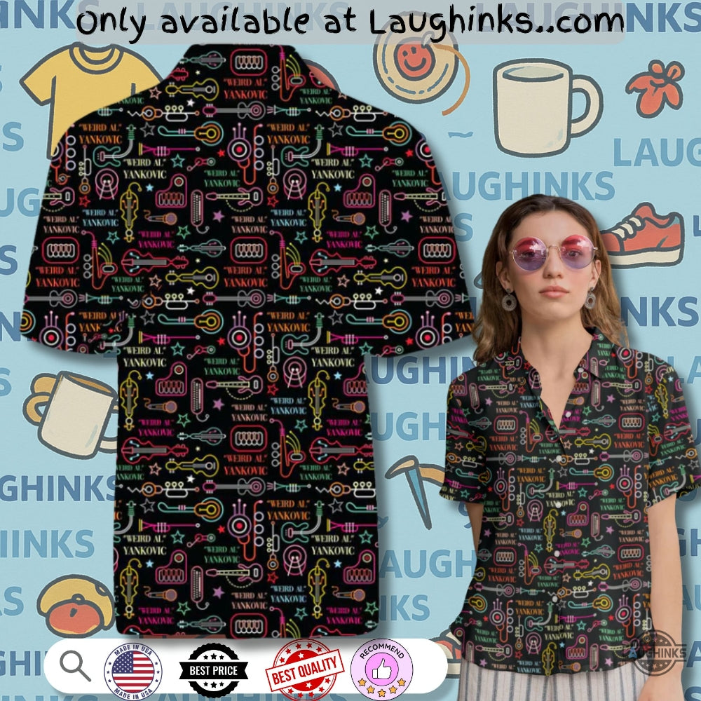 Neon Guitars Keyboards Instruments Weird Al Yankovic Hawaiian Shirt