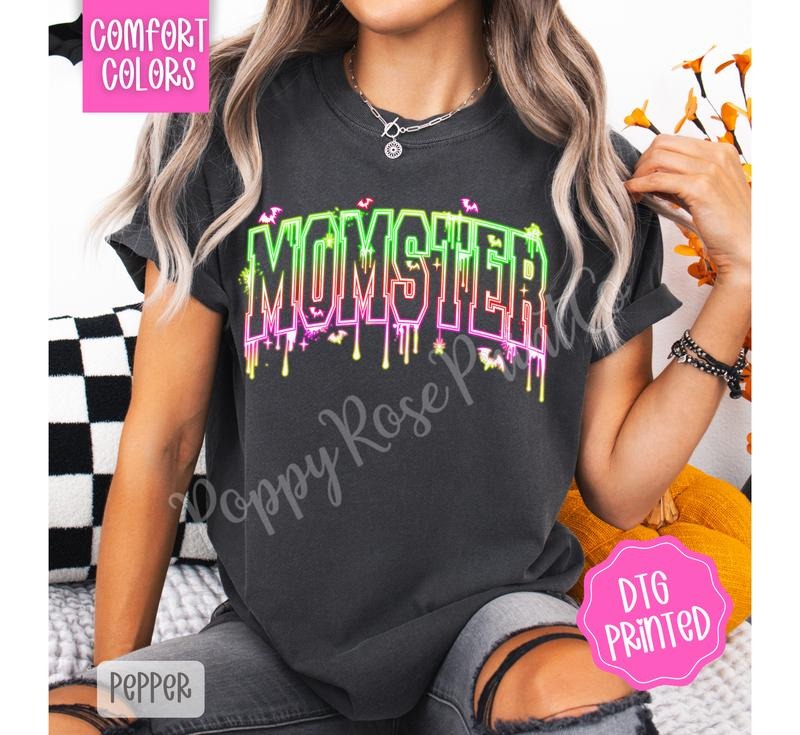 Neon Momster Shirt Comfort Colors, Trendy Halloween Mom Tshirt Hoodie, Sweatshirt | InkThreadWorks.com
