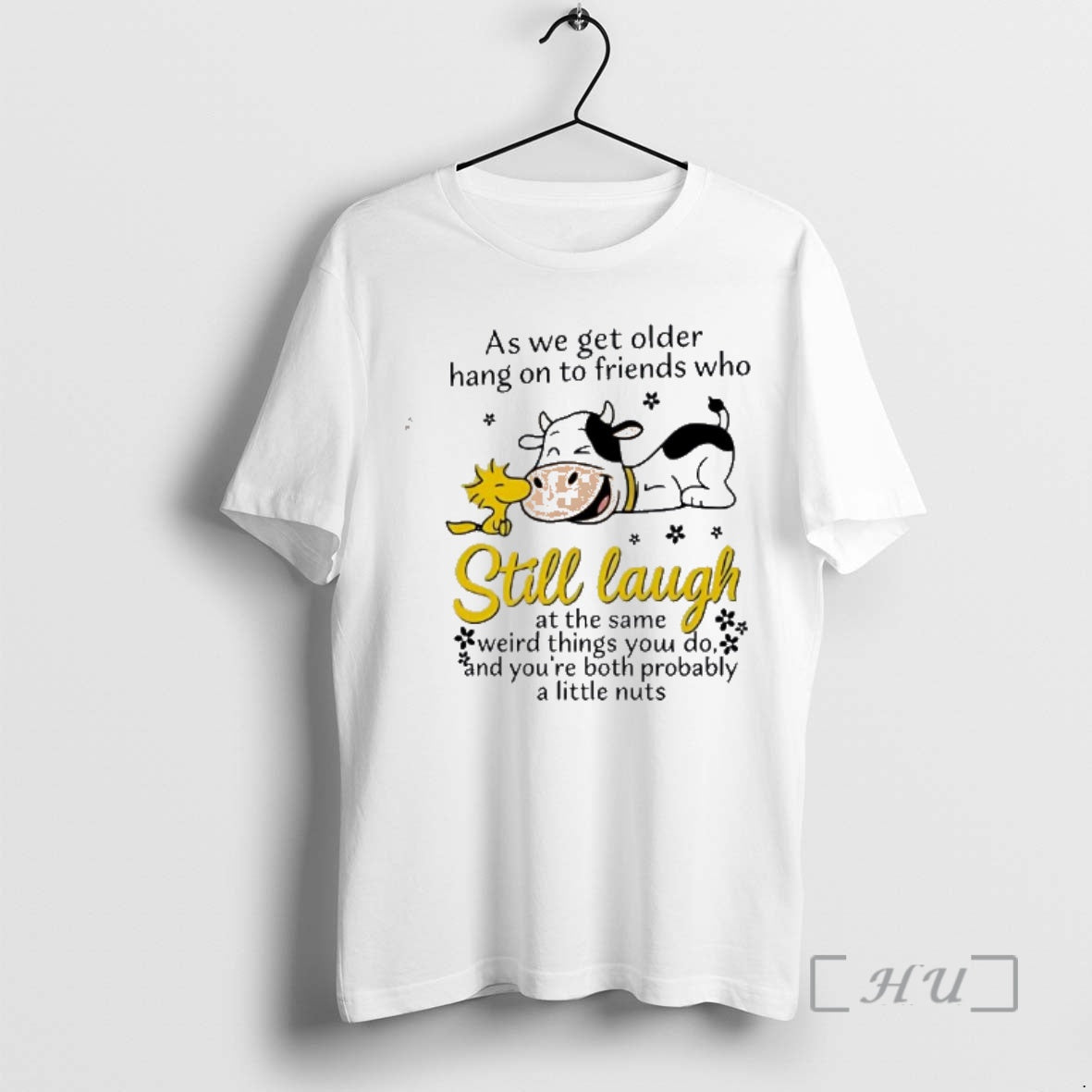 New Cow As We Get Older Hang On To Friends Who Still Laugh Premium T-Shirts, Hoodie, Sweatshirt | InkThreadWorks.com