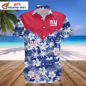 New York Giants Hawaiian Shirt White Floral Palm Tree Art