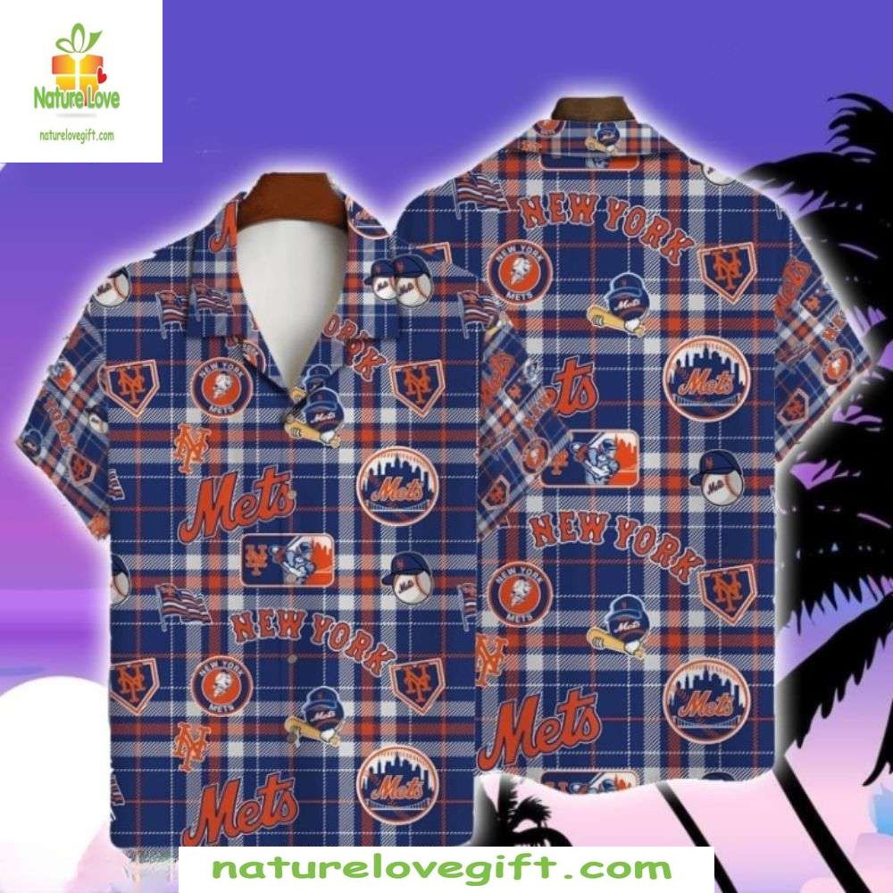 New York Mets Hawaiian Shirt Plaid Fanfare Team Pride MLB Baseball Apparel