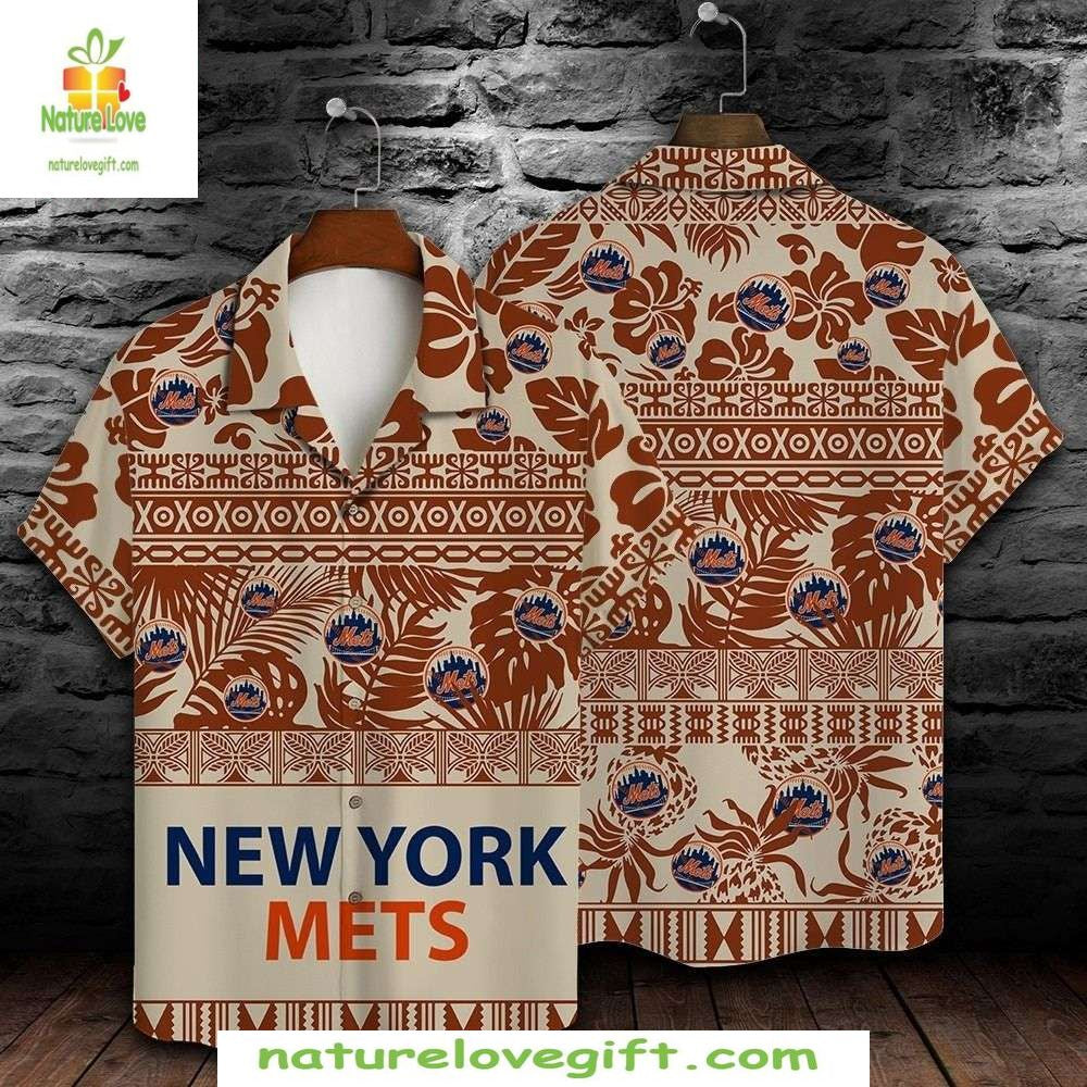 New York Mets Hawaiian Shirt Earthy Tones Tribal Baseball Apparel