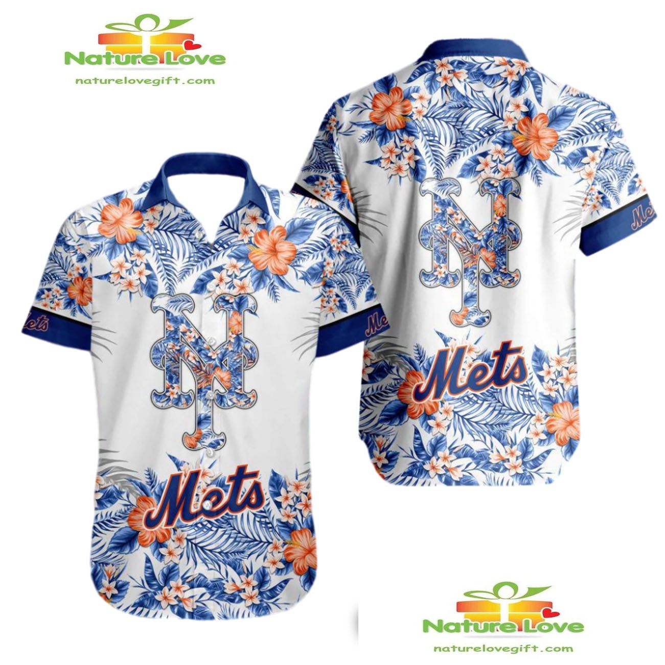 New York Mets Hawaiian Shirt Tropical Flower Aloha Shirt for Men Women