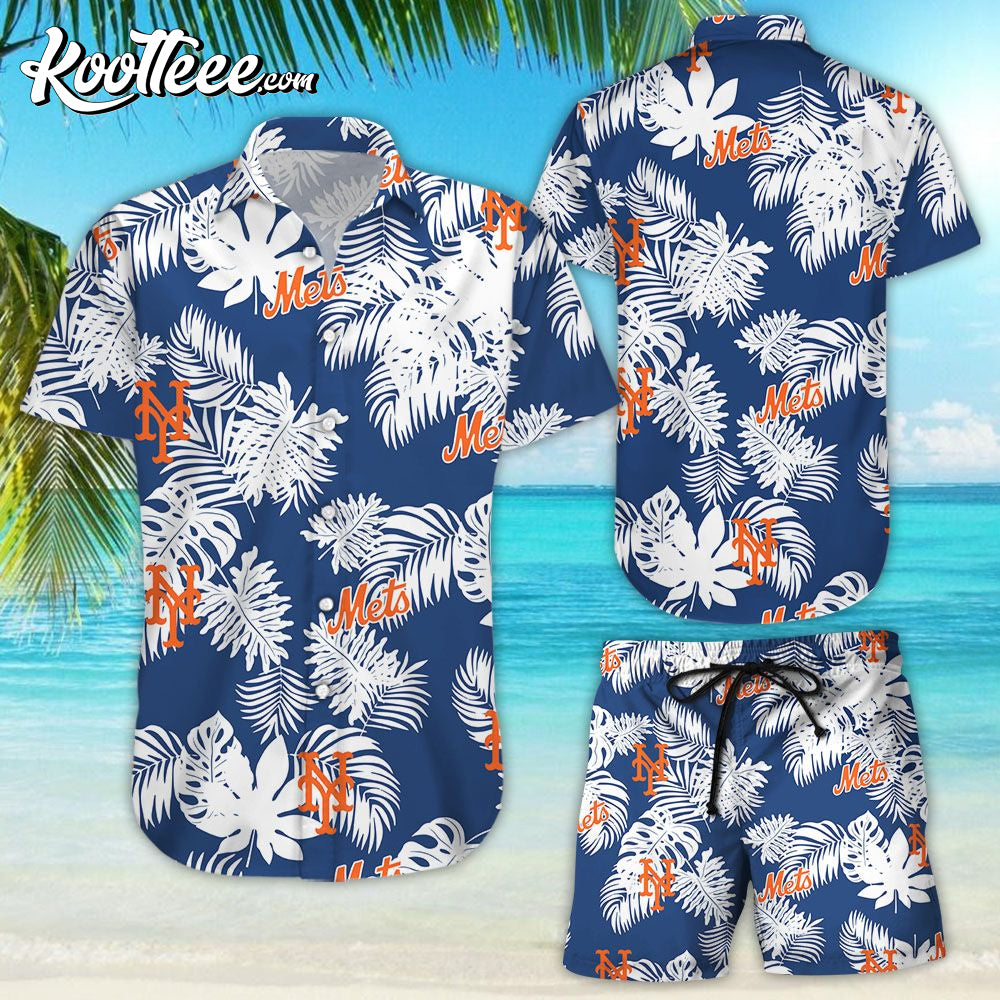 New York Mets Tropical Flower Hawaiian Shirt Beach Shorts