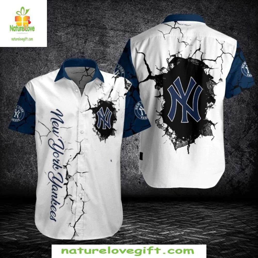New York Yankees Hawaiian Shirt Distressed Crackle MLB Baseball Apparel