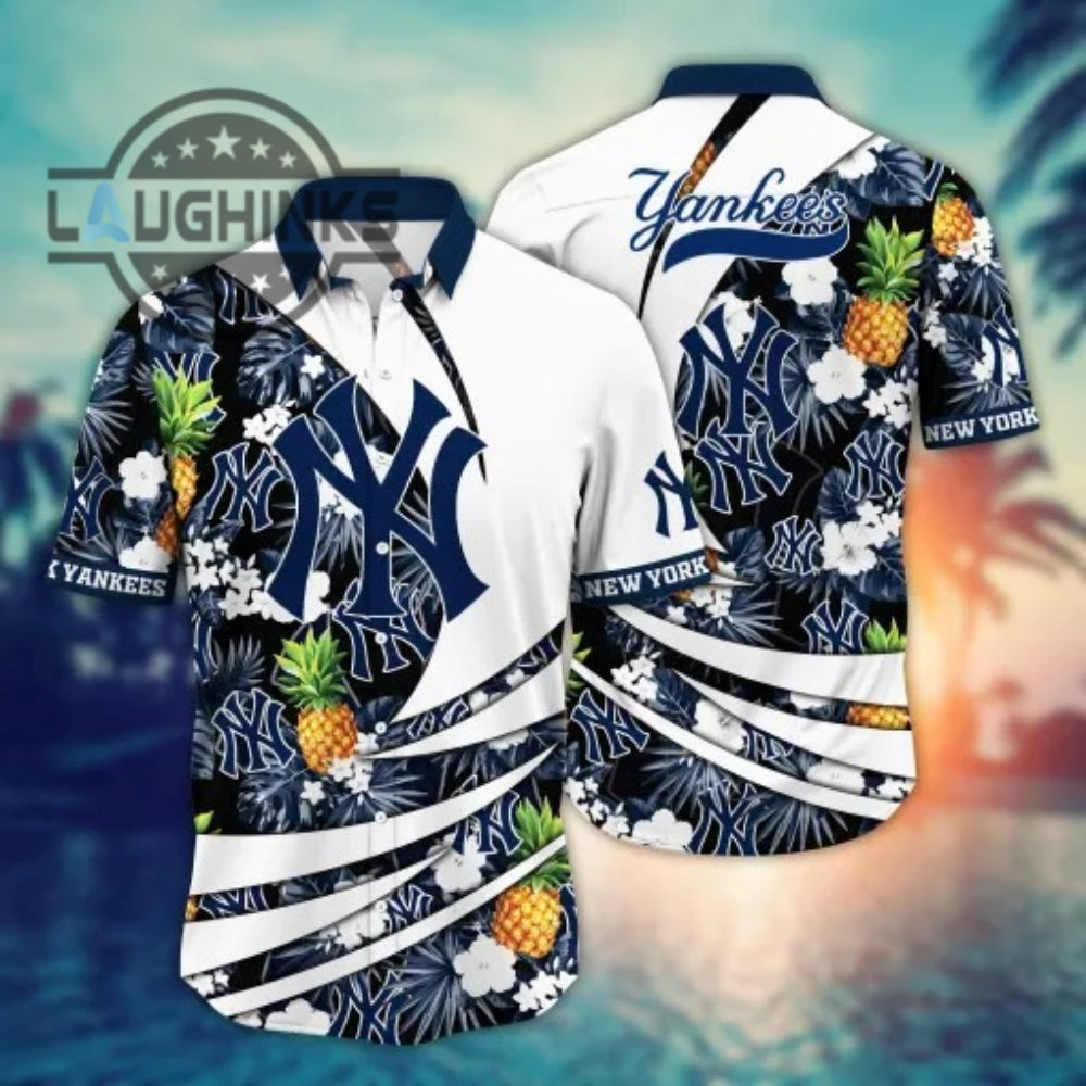 New York Yankees Mlb Flower Hawaiian Shirt Yankees Hawaiian Shirt Ny Yankees Button Up Shirt And Shorts Mlb Baseball Aloha Beach Shirt