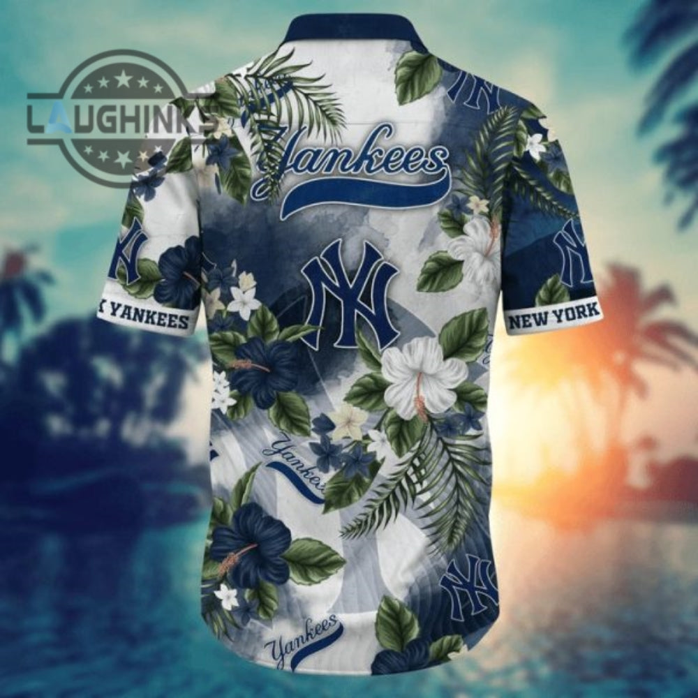 New York Yankees Mlb Summer Hawaiian Shirt Yankees Hawaiian Shirt Ny Yankees Button Up Shirt And Shorts Mlb Baseball Aloha Beach Shirt