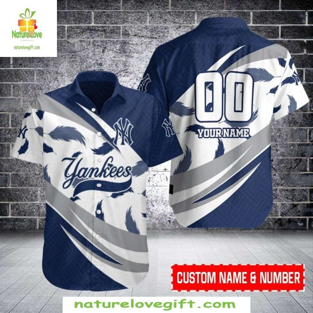New York Yankees MLB Hawaiian Shirt Navy White Personalized Baseball Apparel