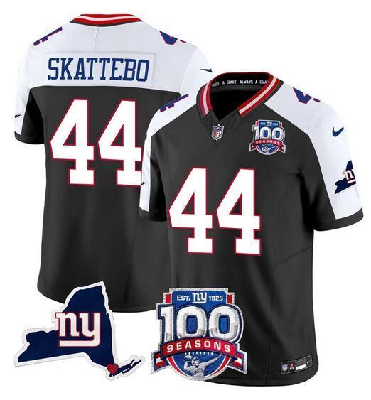 New York Giants #44 Cam Skattebo Black White 2025 Draft F.U.S.E. 100th Season & State