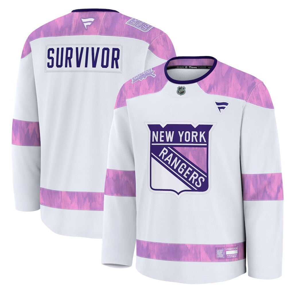 New York Rangers Fanatics Hockey Fights Cancer Practice Jersey - White